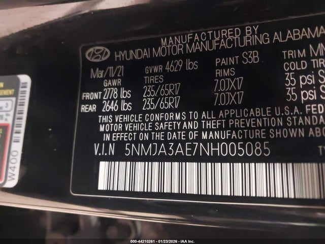 5NMJA3AE7NH005085 Hyundai TUCSON SE