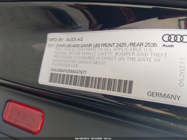44210270 :رقم المزاد ، WAUABAF42MA047977 vin ، 2021 Audi A4 Premium 40 Tfsi Quattro S Tronic مزاد بيع