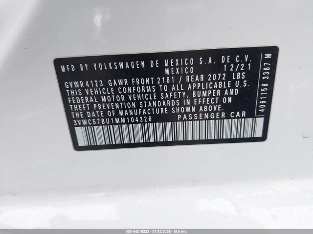 3VWC57BU1MM104326 Volkswagen Jetta 1.4t R-line/1.4t S/1.4t Se