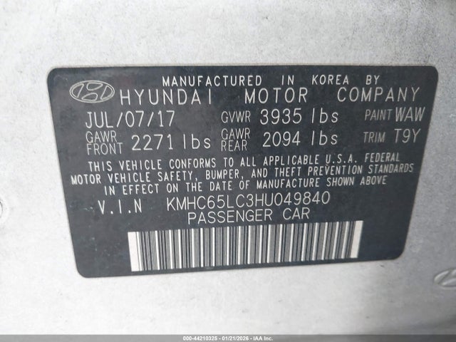 KMHC65LC3HU049840 Hyundai Ioniq Hybrid Blue