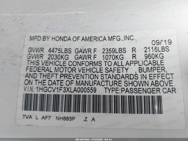 1HGCV1F3XLA000559 Honda Accord Sport