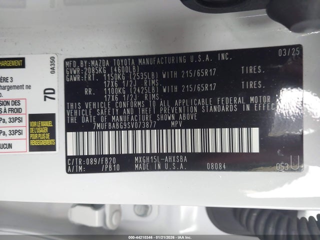 44210346 :رقم المزاد ، 7MUFBABG9SV073877 vin ، 2025 Toyota Corolla Cross Hybrid Se مزاد بيع