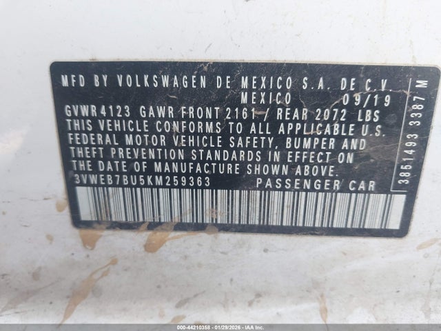 3VWEB7BU5KM259363 Volkswagen Jetta 1.4t Sel
