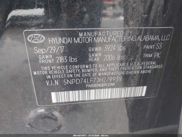 5NPD74LF7JH279939 Hyundai ELANTRA SE