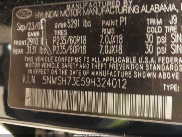 2009 HYUNDAI SANTA FE 5NMSH73E59H324012 Photo 8