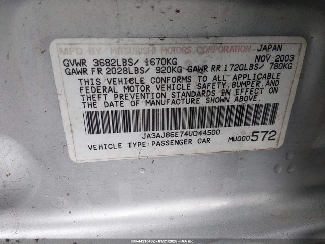 2004 MITSUBISHI LANCER JA3AJ86E74U044500 Photo 8