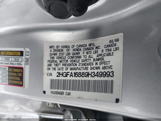 Aukcja sprzedaży 2009 Honda Civic Ex, vin: 2HGFA16889H349993, numer aukcji: 44210506