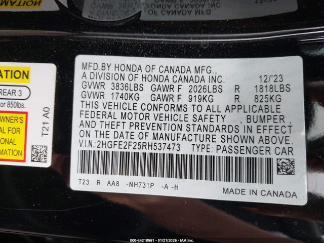 Honda Civic Lx 2024 2HGFE2F25RH537473 Image 9