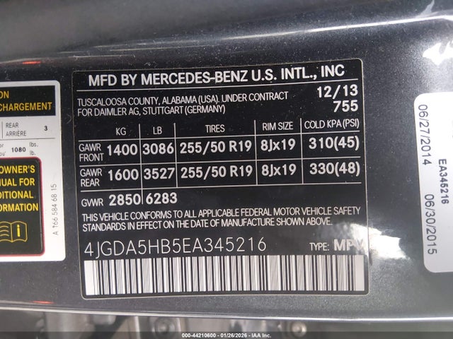 Mercedes-Benz Ml 350 4matic 2014 4JGDA5HB5EA345216 Image 9