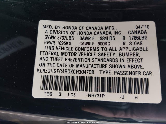 Honda Civic Lx-p 2016 2HGFC4B0XGH304708 Image 9