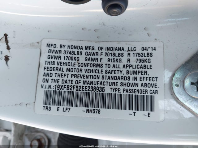 Honda Civic Lx 2014 19XFB2F52EE238935 Image 9