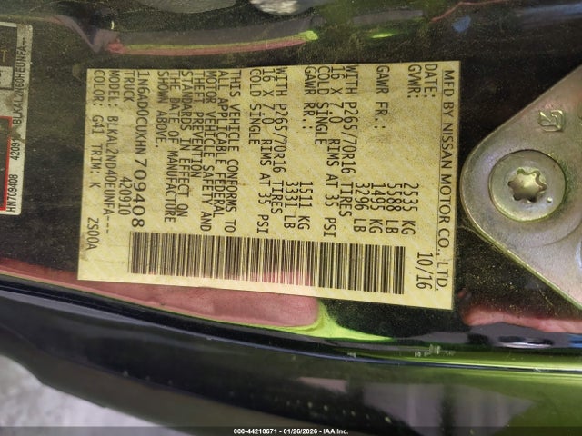 1N6AD0CUXHN709408 Nissan Frontier Sv