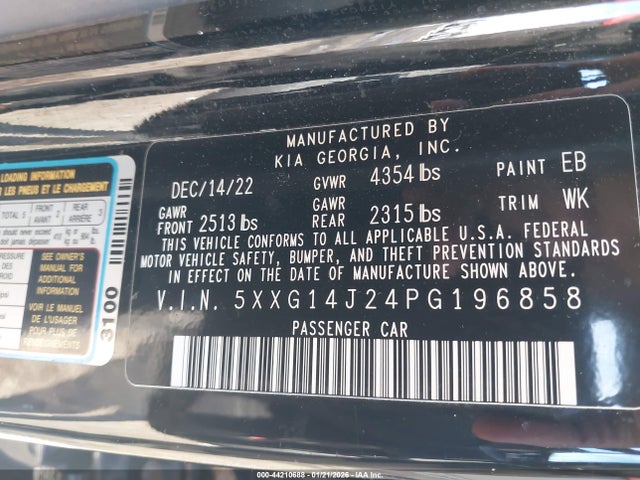 5XXG14J24PG196858 KIA K5 LXS