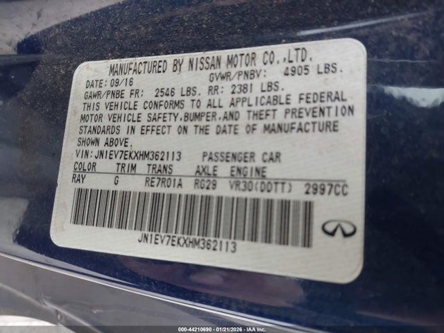 44210690 :رقم المزاد ، JN1EV7EKXHM362113 vin ، 2017 Infiniti Q60 3.0t Premium مزاد بيع