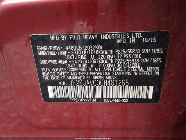 Subaru Forester 2.5i Touring 2016 JF2SJAVC0GH481265 Image 9