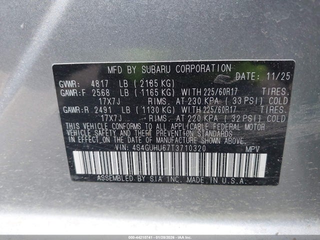 Aukcja sprzedaży 2026 Subaru Crosstrek, vin: 4S4GUHU67T3710320, numer aukcji: 44210741