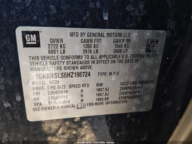 44210747 :رقم المزاد ، 1GKKNSLS6HZ186724 vin ، 2017 Gmc Acadia Sle-2 مزاد بيع
