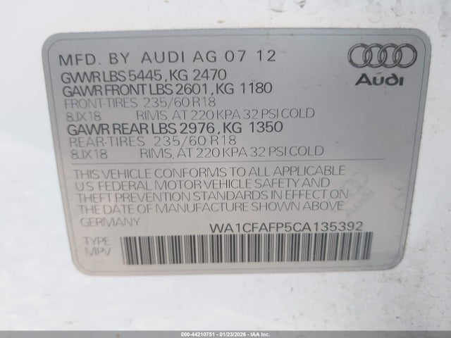 2012 AUDI Q5 WA1CFAFP5CA135392 Photo 8