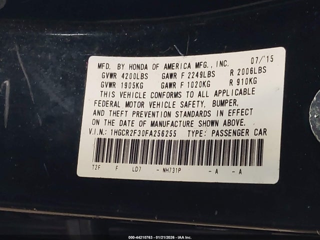Honda ACCORD LX 2015 1HGCR2F30FA256255 Image 9