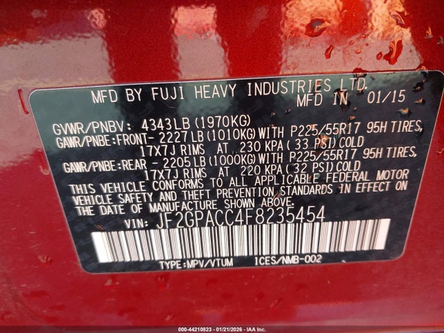 JF2GPACC4F8235454 Subaru Xv Crosstrek 2.0i Premium
