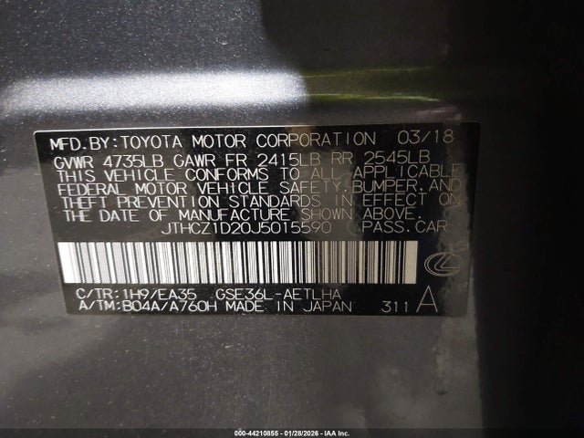 Aukcja sprzedaży 2018 Lexus Is 350, vin: JTHCZ1D20J5015590, numer aukcji: 44210855