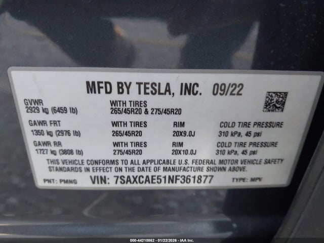 2022 TESLA MODEL X 7SAXCAE51NF361877 Photo 8