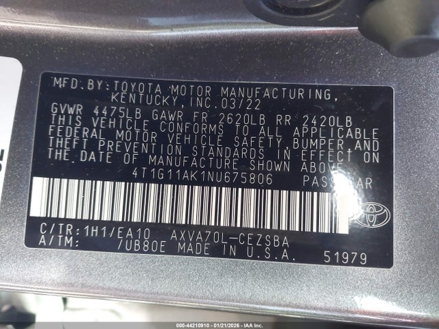 4T1G11AK1NU675806 Toyota CAMRY SE