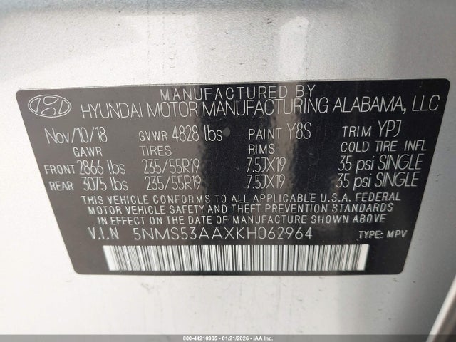 Hyundai Santa Fe Ultimate 2.0t 2019 5NMS53AAXKH062964 Image 9