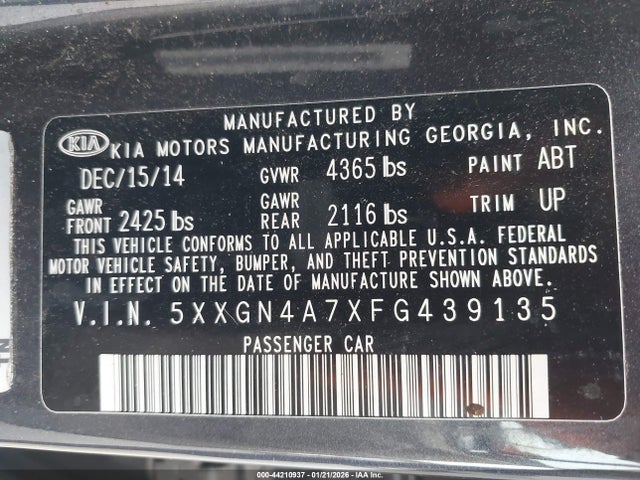 5XXGN4A7XFG439135 KIA OPTIMA EX