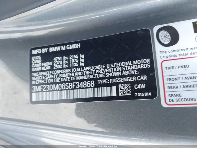 Продажа на аукционе авто 2025 Bmw M2, vin: 3MF23DM06S8F34868, номер лота: 44210951