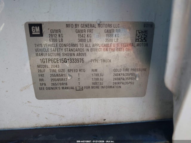 Aukcja sprzedaży 2016 Gmc Canyon Sle, vin: 1GTP6CE15G1333976, numer aukcji: 44210987