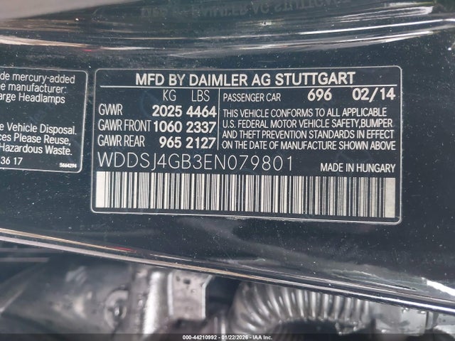 2014 Mercedes-benz Cla 250 4matic მანქანა იყიდება აუქციონზე, vin: WDDSJ4GB3EN079801, აუქციონის ნომერი: 44210992