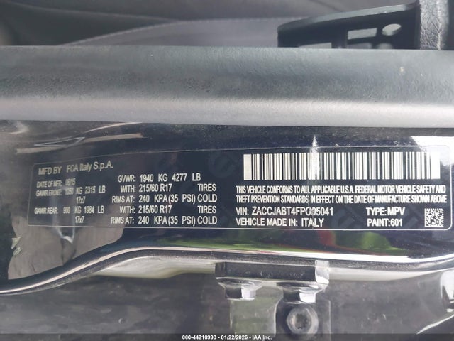 Продаж на аукціоні авто 2015 Jeep Renegade Latitude, vin: ZACCJABT4FPC05041, номер лоту: 44210993