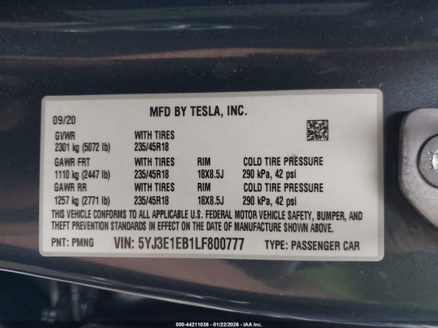 2020 TESLA MODEL 3 5YJ3E1EB1LF800777 Photo 8