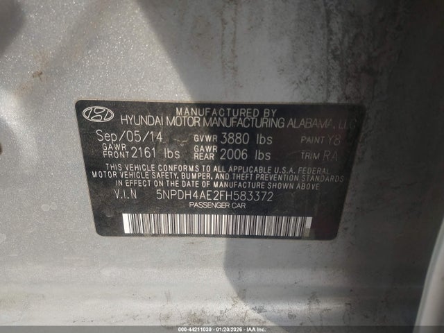 5NPDH4AE2FH583372 Hyundai ELANTRA SE