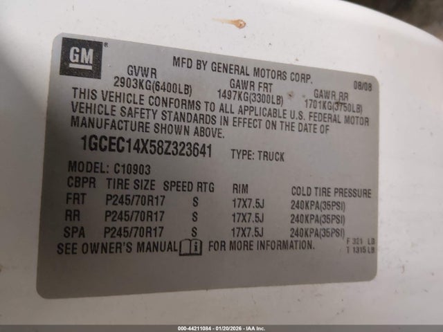 2008 CHEVROLET SILVERADO 1500 1GCEC14X58Z323641 Photo 8