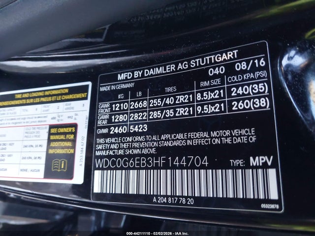 44211110 :رقم المزاد ، WDC0G6EB3HF144704 vin ، 2017 Mercedes-benz Amg Glc 43 4matic مزاد بيع