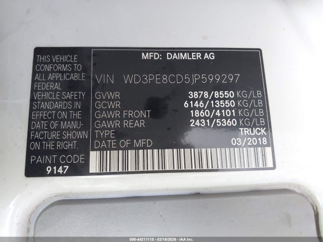 WD3PE8CD5JP599297 Mercedes-Benz Sprinter 2500 High Roof V6