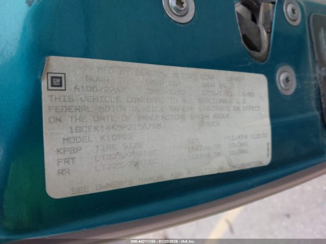 1993 CHEVROLET GMT-400 1GCEK14K5PZ156798 Photo 8