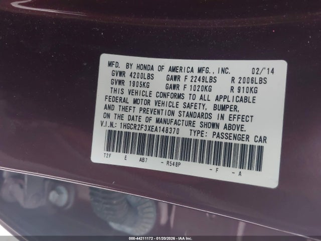 Honda k24w1 2014 1HGCR2F3XEA148370 Image 9