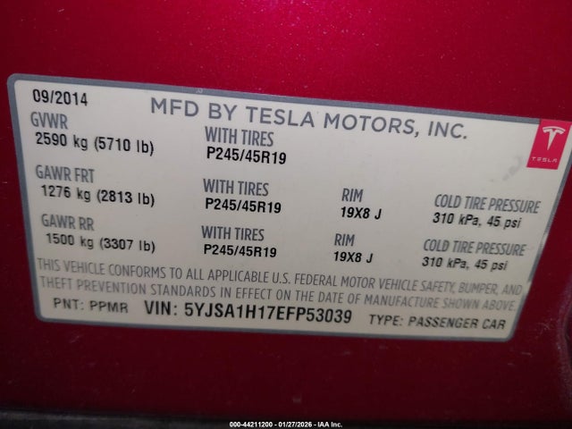 5YJSA1H17EFP53039 Tesla Model S P85