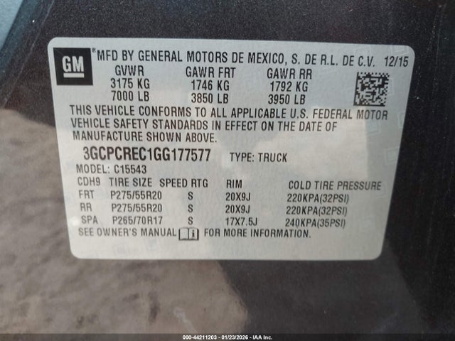 3GCPCREC1GG177577 Chevrolet Silverado 1500 1lt