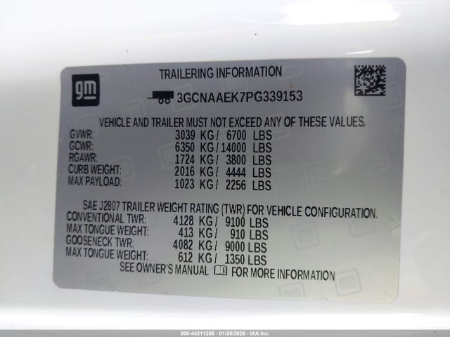 3GCNAAEK7PG339153 Chevrolet Silverado 1500 2wd Standard Bed Wt