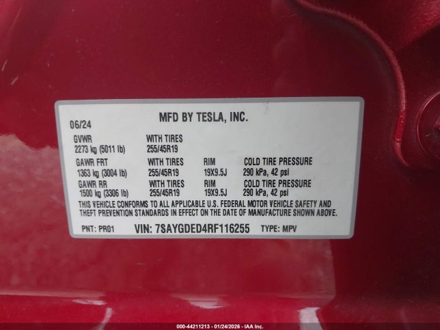 2024 TESLA MODEL Y 7SAYGDED4RF116255 Photo 8