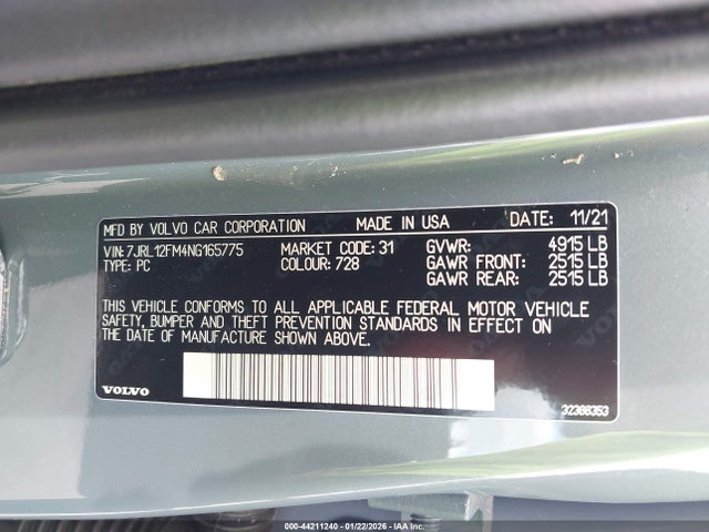 2022 VOLVO S60 7JRL12FM4NG165775 Photo 8