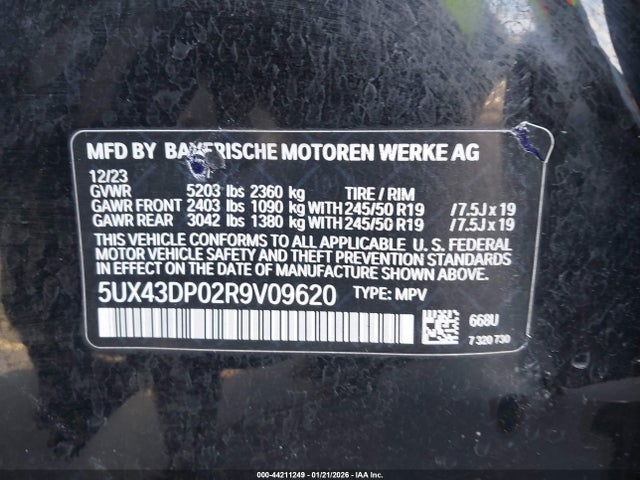 Aukcja sprzedaży 2024 Bmw X3 Sdrive30i, vin: 5UX43DP02R9V09620, numer aukcji: 44211249
