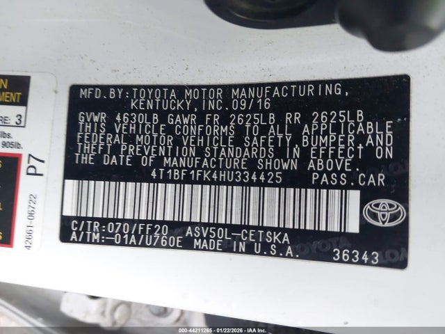 4T1BF1FK4HU334425 Toyota CAMRY SE