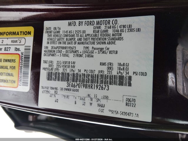 3FA6P0T98HR192673 Ford FUSION SE