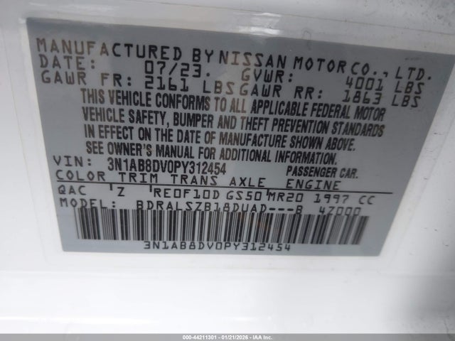 Aukcja sprzedaży 2023 Nissan Sentra Sr Xtronic Cvt, vin: 3N1AB8DV0PY312454, numer aukcji: 44211301