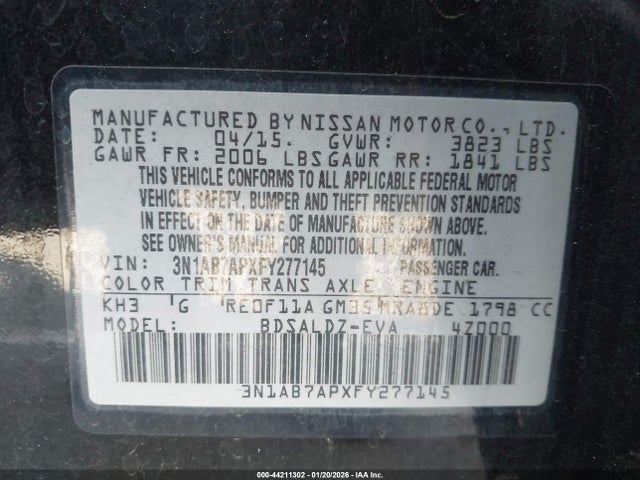 3N1AB7APXFY277145 Nissan SENTRA SV